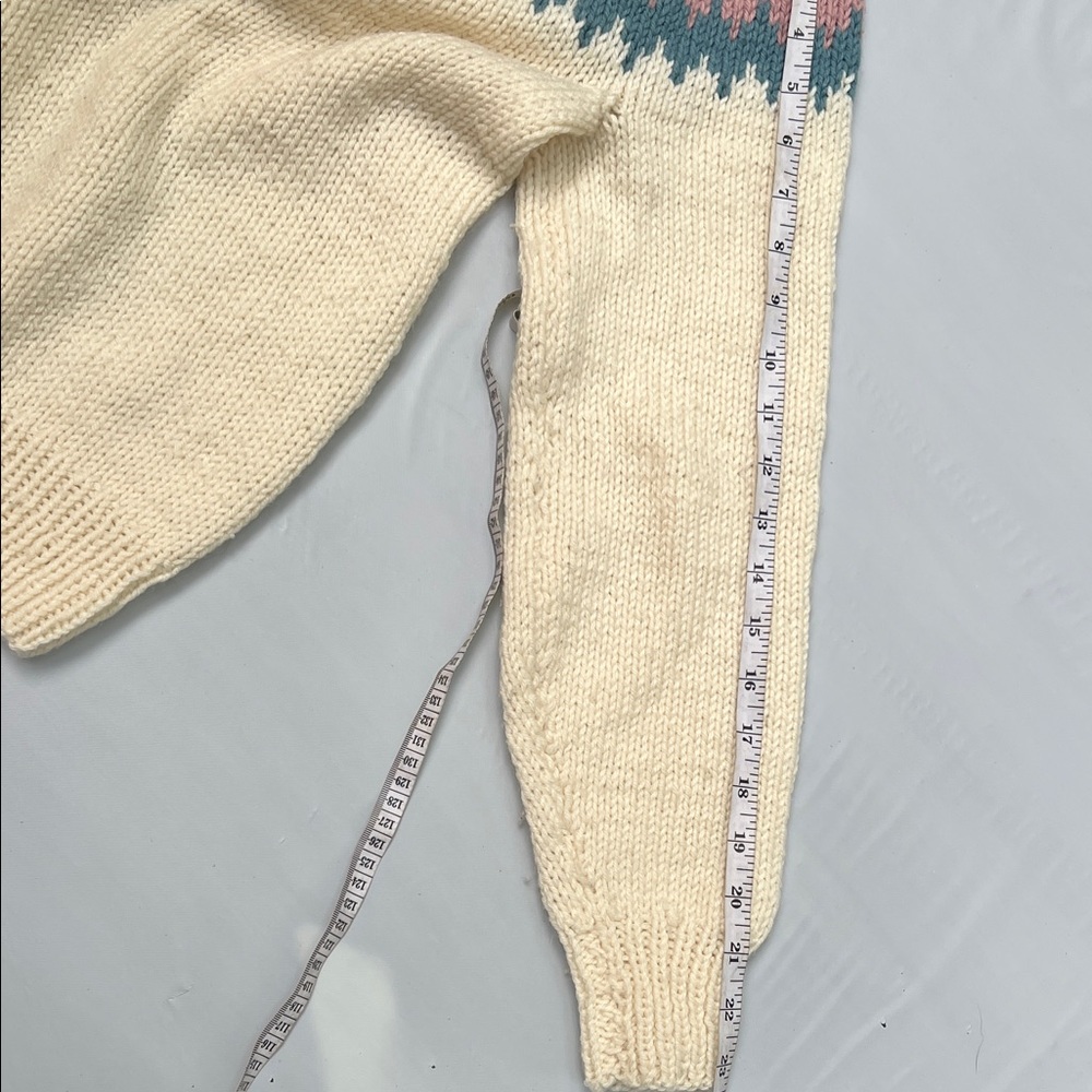 Vintage Late 80s Handmade Knit Sweater –Cream with Pink & Blue Fair Isle Pattern - Picture 5 of 5
